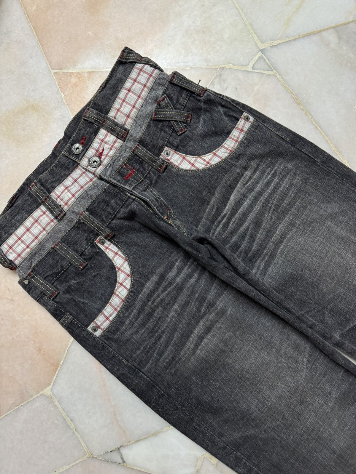 14th Addiction 💥Double Waist 90s Japanese Sand Washed Distress Jean Denim Size US 29 - 6 Thumbnail