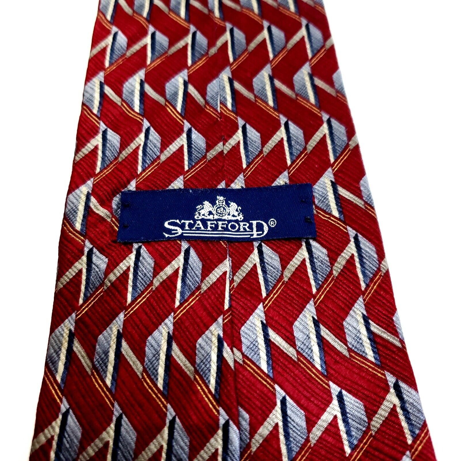 Stafford Stafford Red Print Abstract Geometric Short Wide Silk Tie Size ONE SIZE - 3 Thumbnail