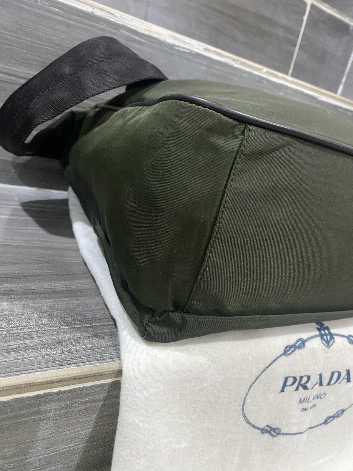 Prada Prada Tessuto Pocono Square Nylon Shoulder Bag Green Size ONE SIZE - 7 Thumbnail