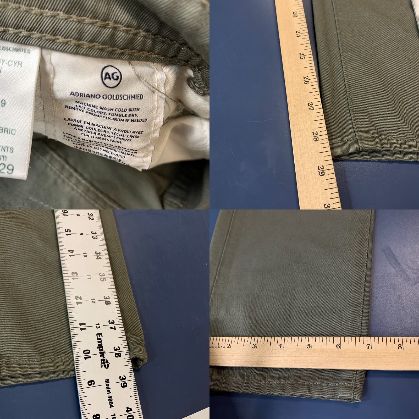 Denime AG Adriano Goldschmied Jeans Green Distressed 30x28.5 Denim Slim Mens Jeans Size US 29 - 11 Thumbnail