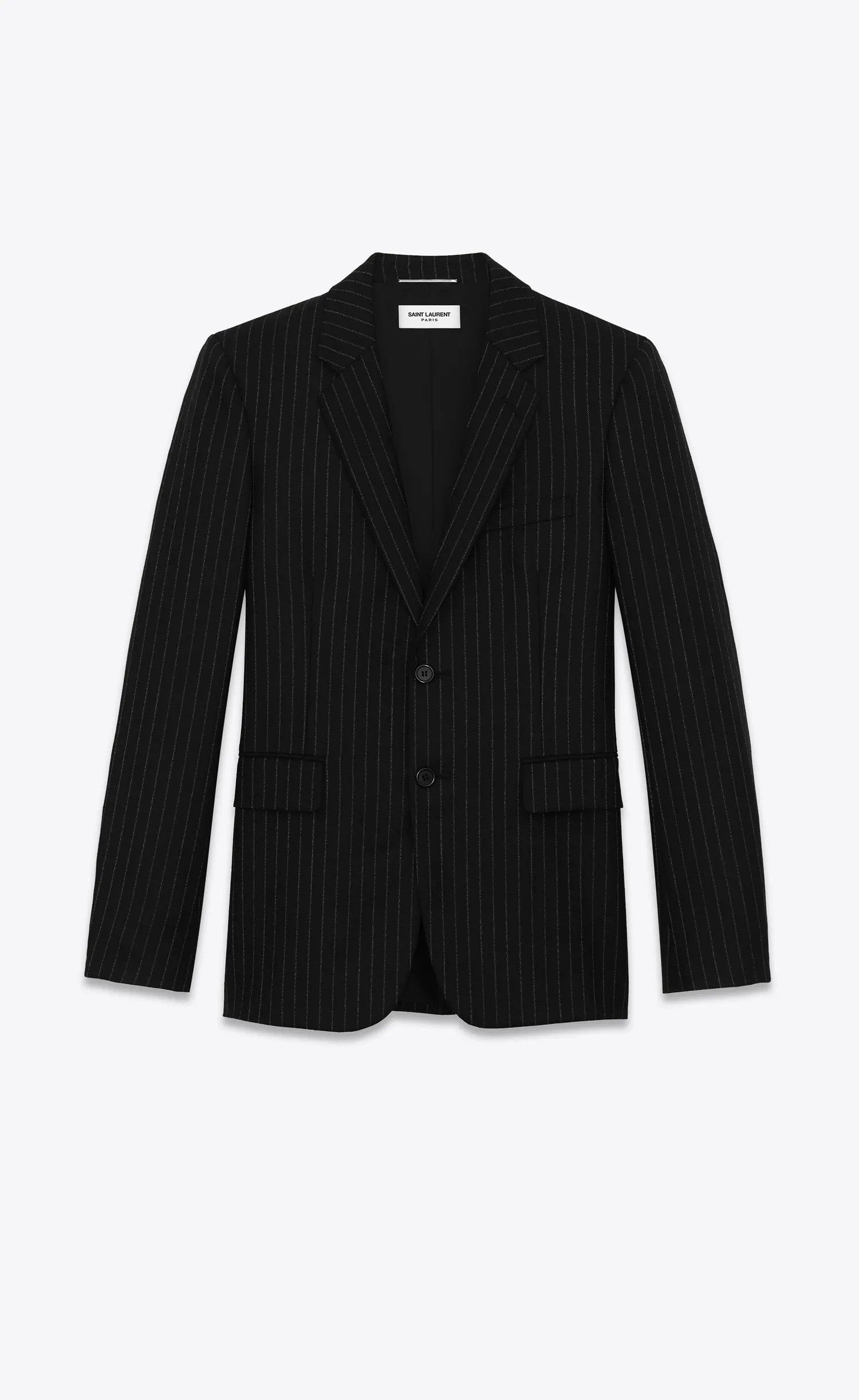 Saint Laurent Paris o1s1wg111224 Jacket Rive Gauche Stripes Wool Flannel Black Size US L / EU 52-54 / 3 - 1 Thumbnail