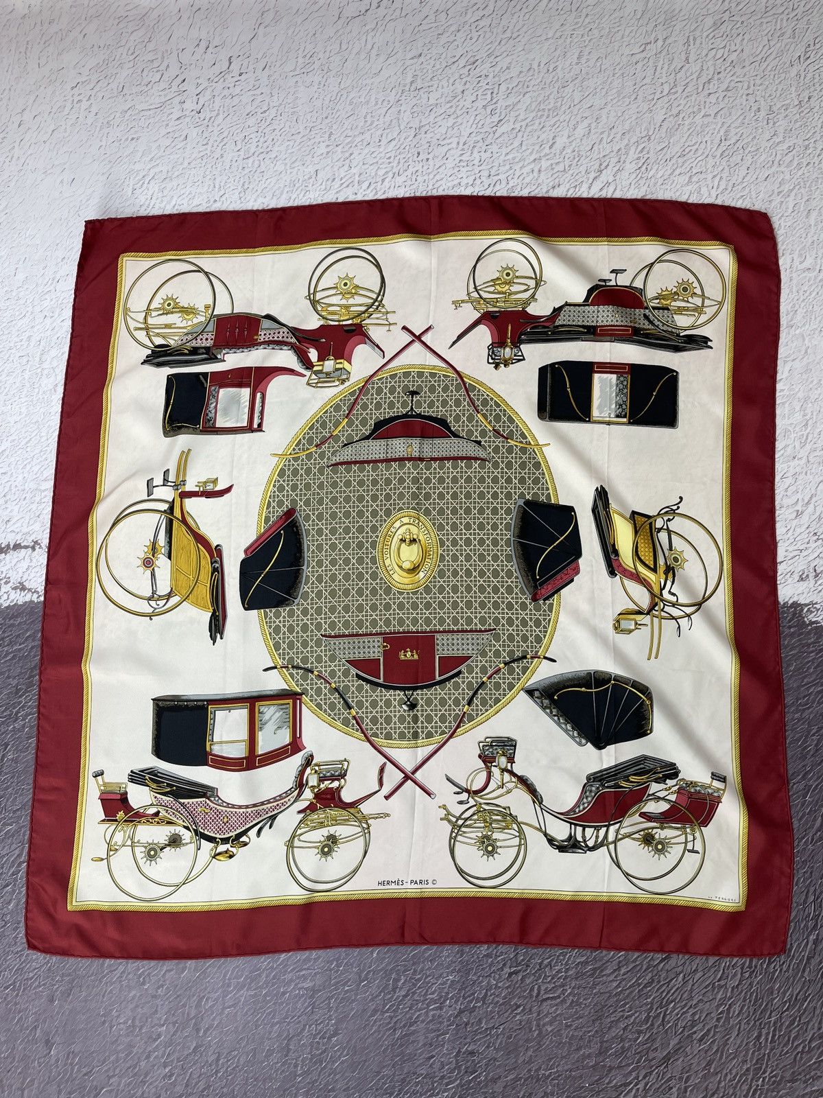 image of Hermes Les Voitures A Transformation Vintage Silk Scarf, Men's