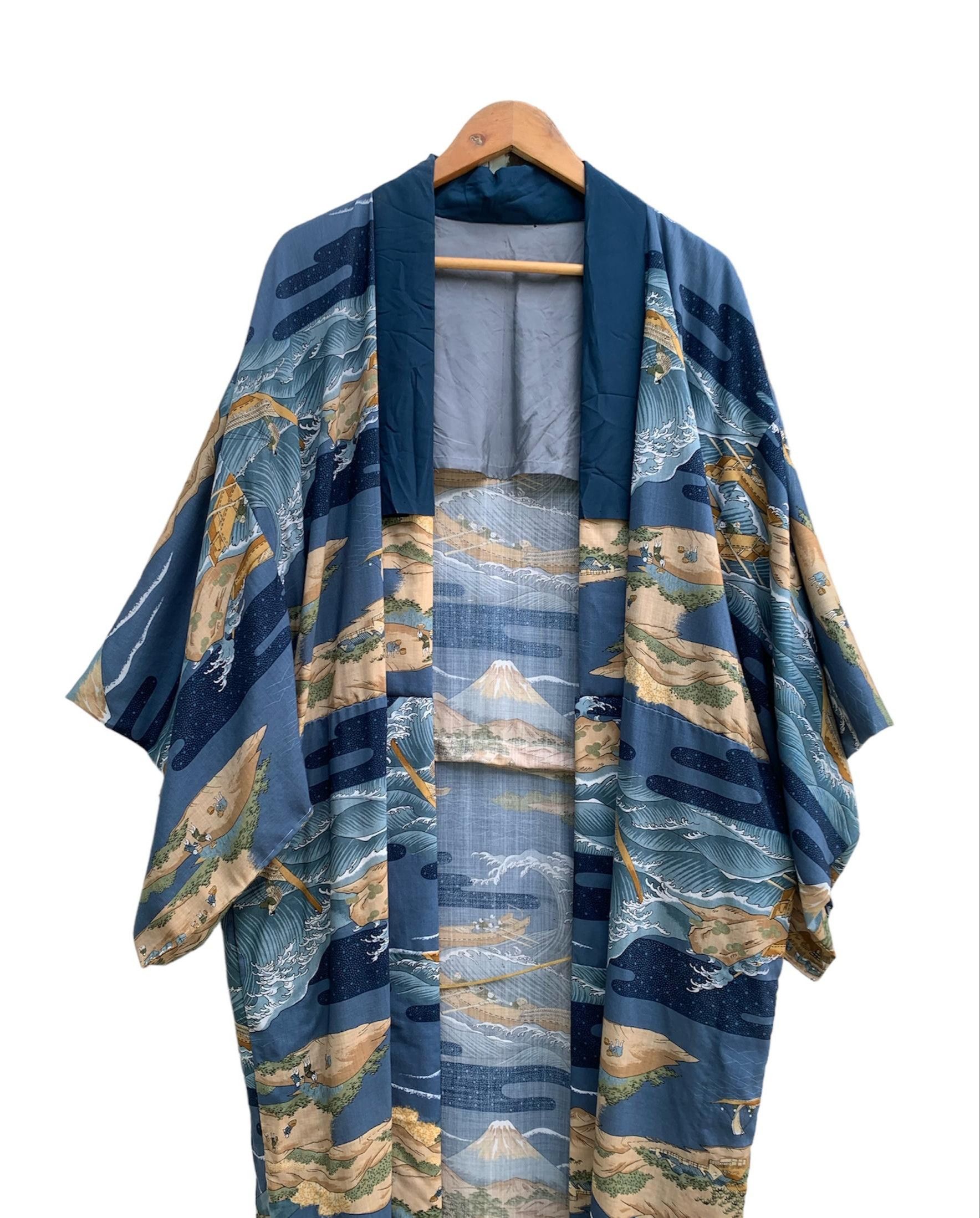 Komono Kimono Japanese Coastal Village Scane Design Size US L / EU 52-54 / 3 - 1 Thumbnail