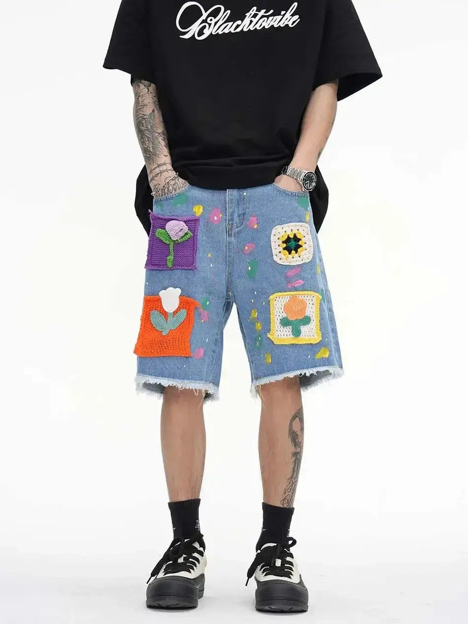 Japanese Brand Graffiti style denim shorts baggy in vibe style cargo y2k Size US 30 / EU 46 - 6 Thumbnail