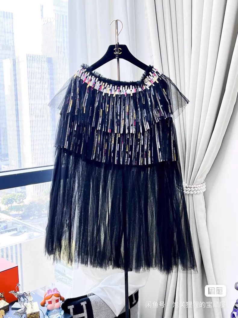 Chanel Chanel Tulle full diamond embroidery ribbon tassel skirt d Size 25" / US 0 / IT 36 - 3 Thumbnail