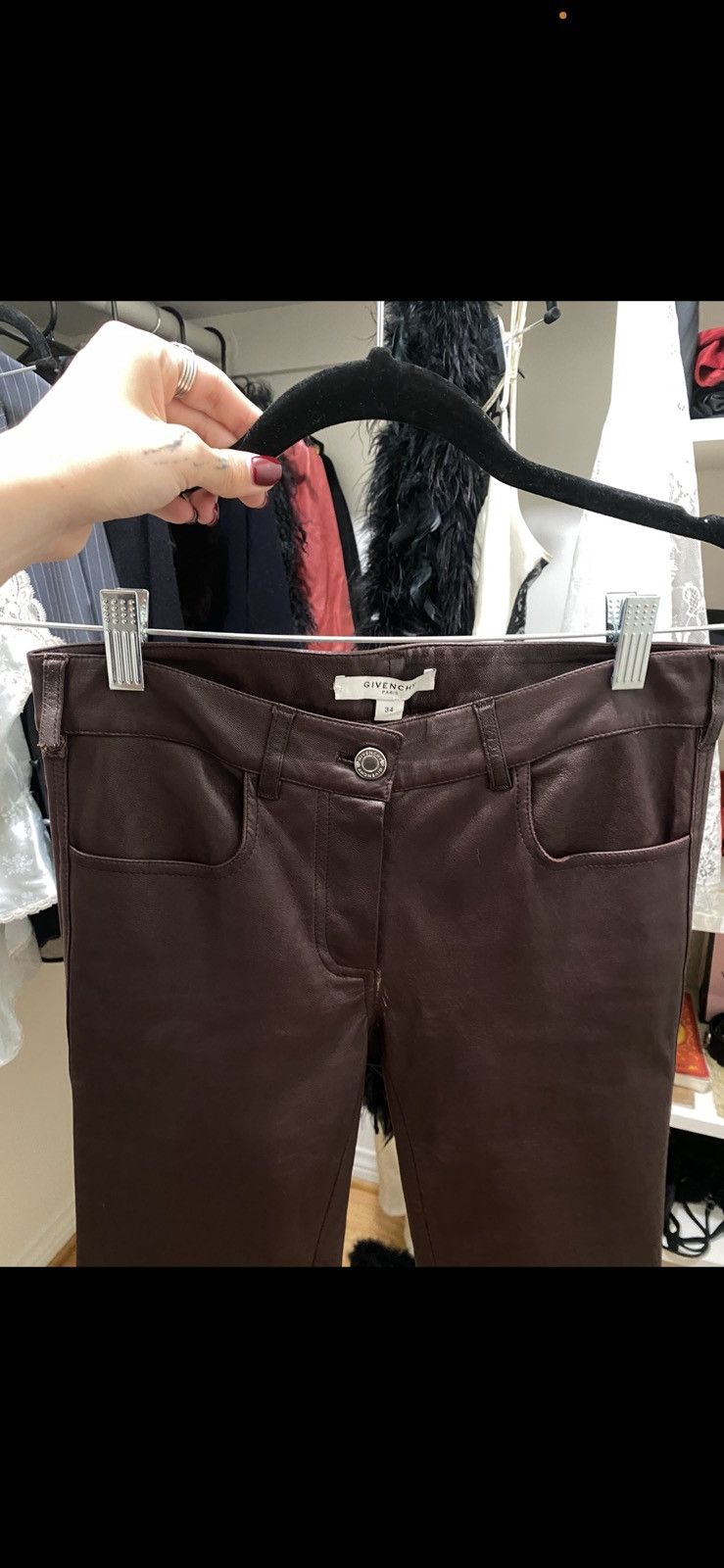 Givenchy Givency leather pants, burgundy (rare luxury) Size 24" / US 00 / IT 34 - 16 Thumbnail