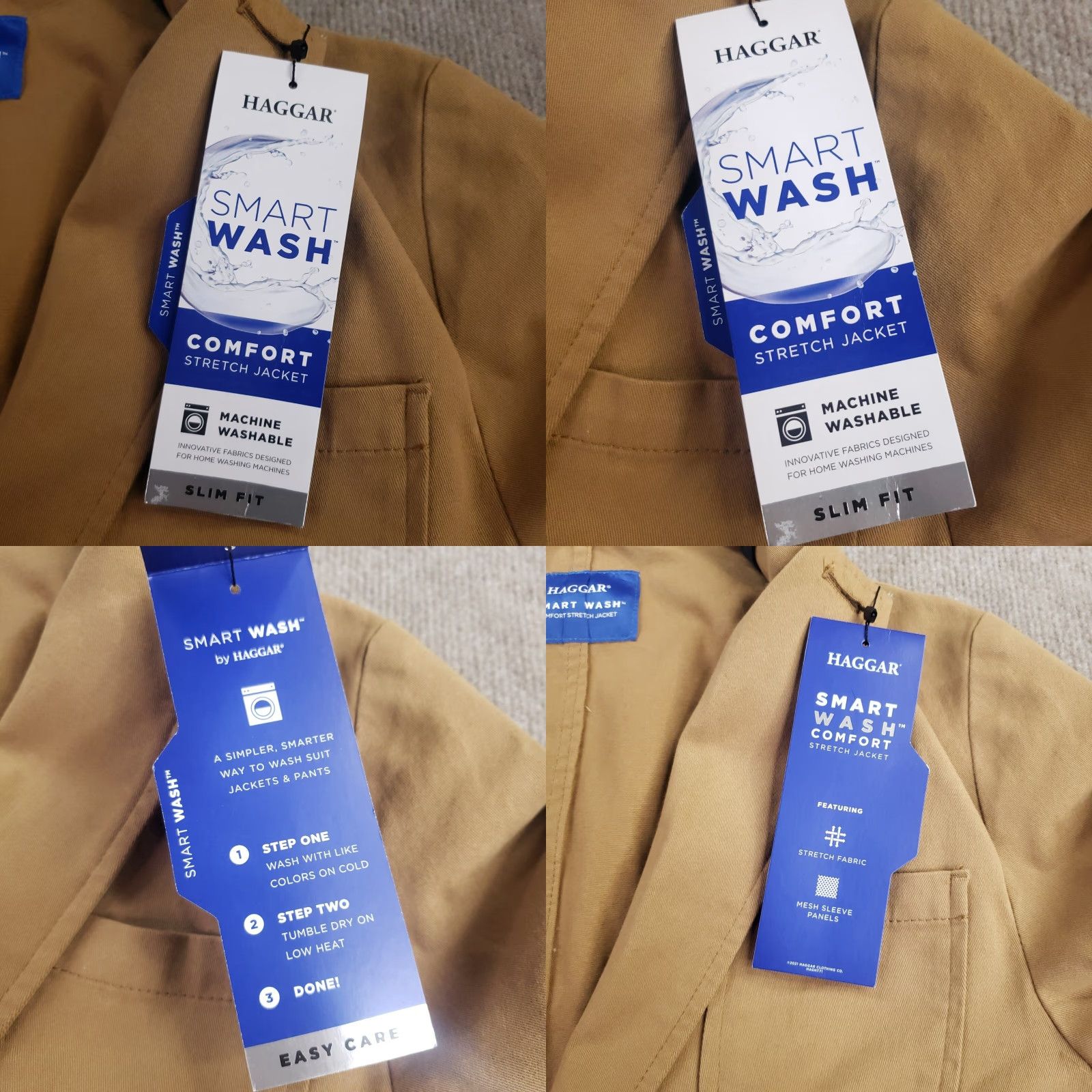 Haggar Haggar Jacket Slim Fit Men’s Small 36-38 Tan Brown Smart Wash Stretch Two-Button Notch Lapel Sport Coat Regular Cotton Spandex Vintage No Size US S / EU 44-46 / 1 - 8 Thumbnail