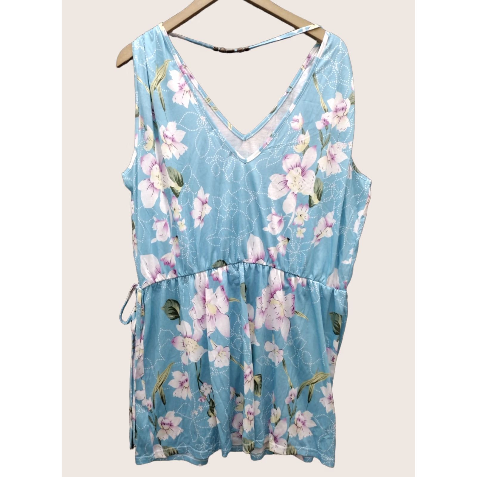 Vintage HBEYYTO Women's Flower V-neck Sleeveless Casual Short Dress 3XL Size 40" / US 18 - 1 Thumbnail