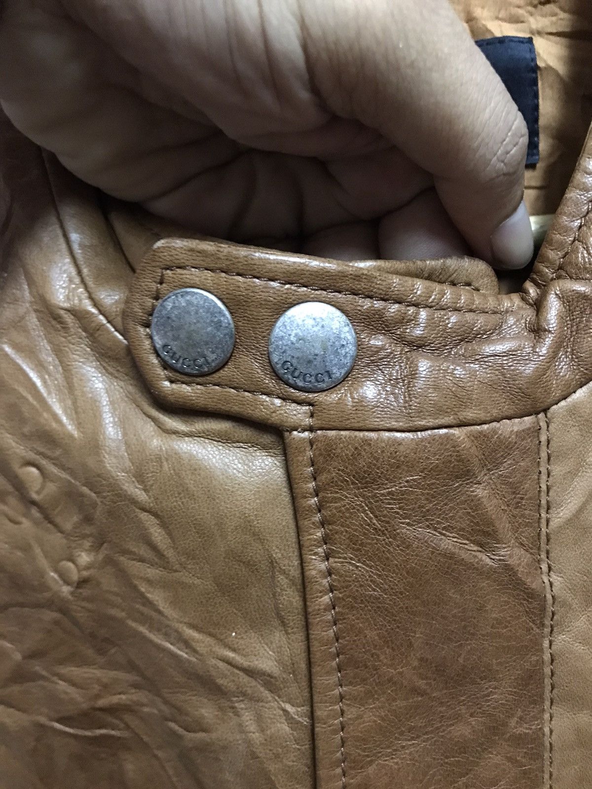 Gucci Authentic Gucci Brown Leather knittes Slevee Long Jacket Size US M / EU 48-50 / 2 - 4 Thumbnail