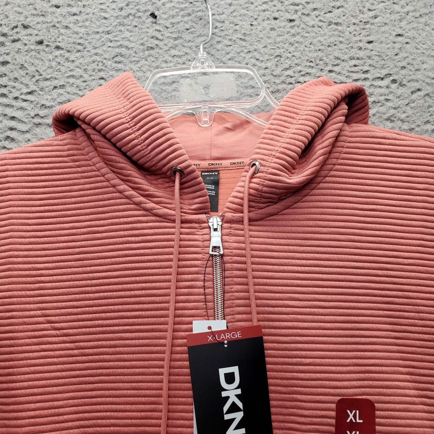 DKNY DKNY Hooded Jacket Womens XL Pink Full Zip Pockets Tech Ribbed Ottoman NWT Size XL / US 12-14 / IT 48-50 - 6 Thumbnail