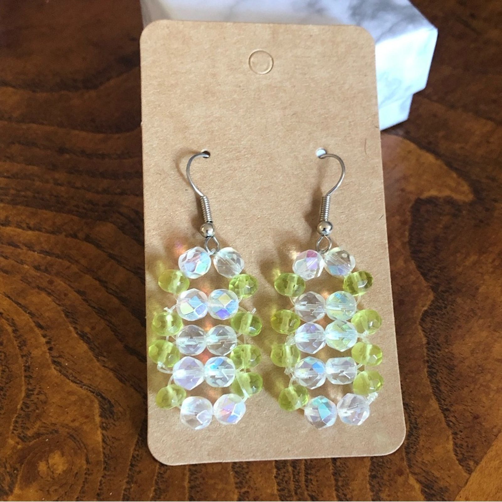 Handmade Hand crafted braided faceted lemon and clear bead earrings Size ONE SIZE - 2 Thumbnail