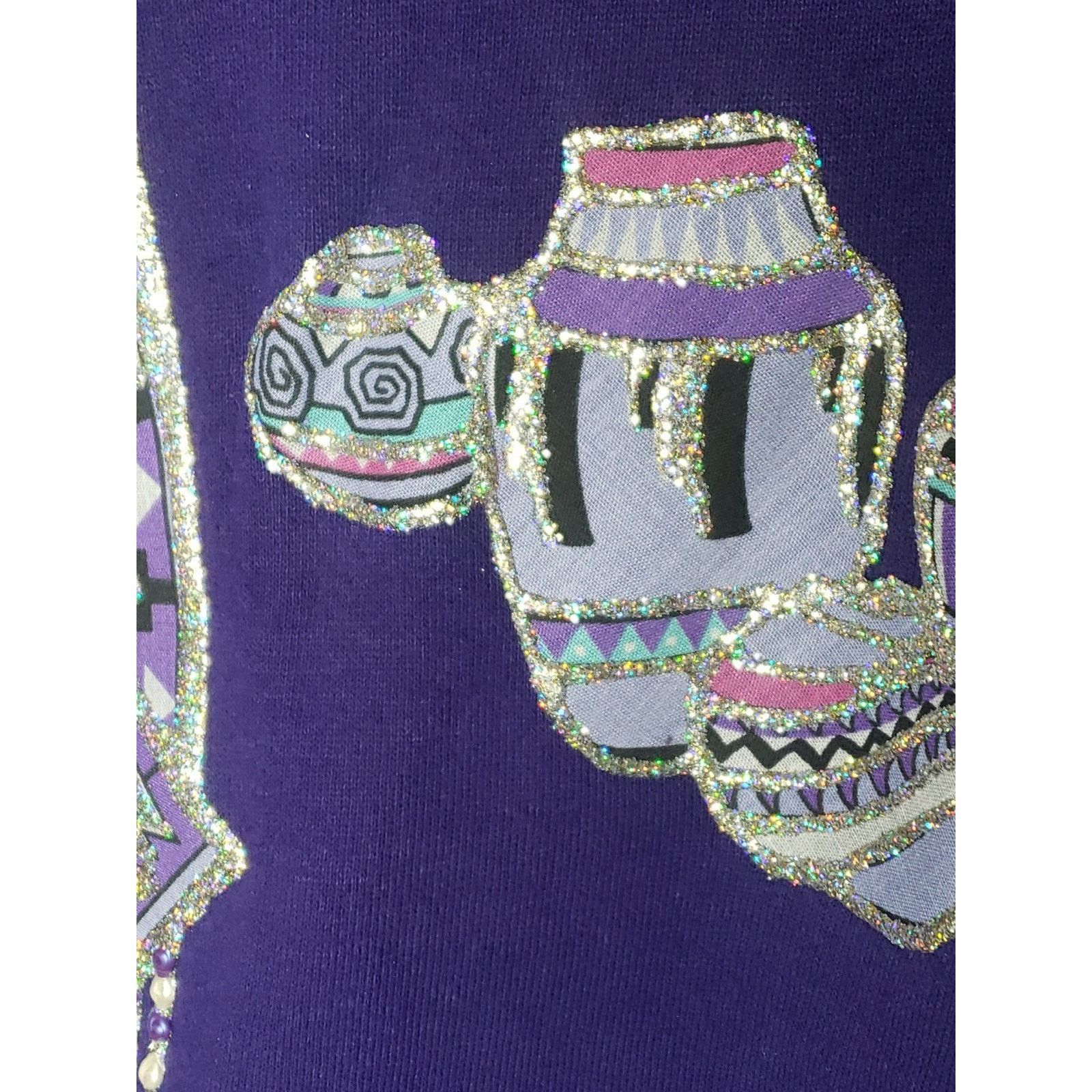 Jerzees Vtg 80s Native American Feathers Sparkle Southwestern MEDIUM Size US M / EU 48-50 / 2 - 4 Thumbnail