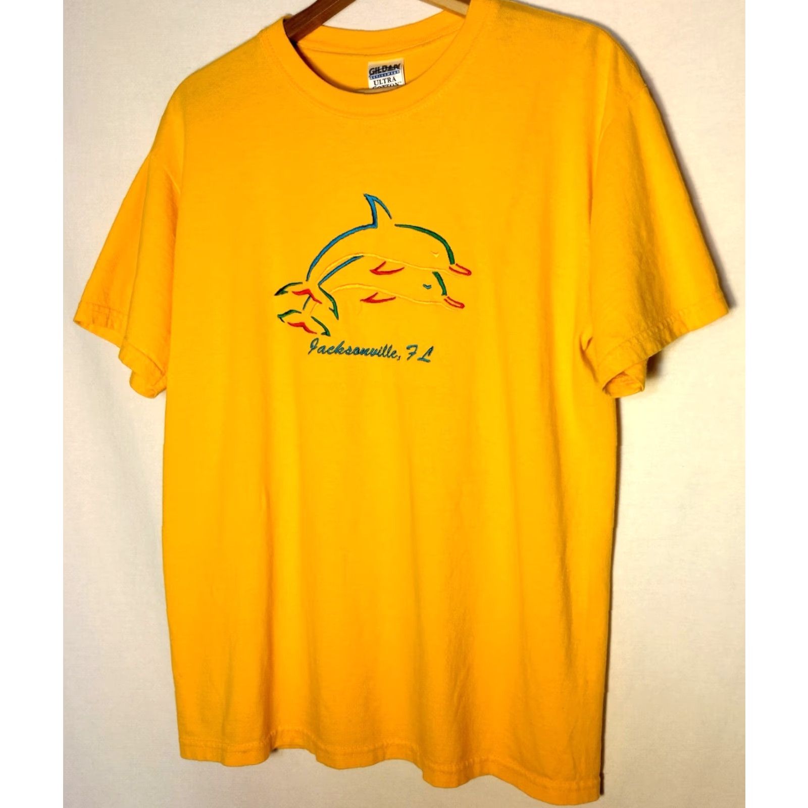Gildan Gildan Shirt Men Medium Yellow Jacksonville Florida Dolphins Ocean Beach FL Rainbow Gold Size US M / EU 48-50 / 2 - 2 Thumbnail