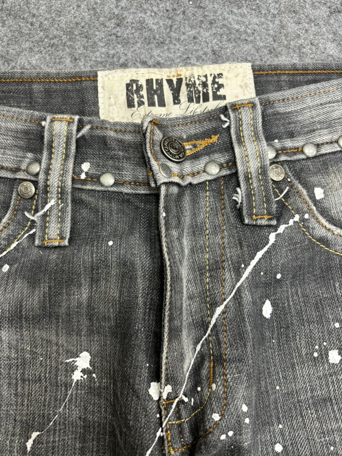 Seditionaries 💥FLARE💥 RHYME Japan Painter Spiky Distressed Denim F566 Size US 28 / EU 44 - 3 Thumbnail