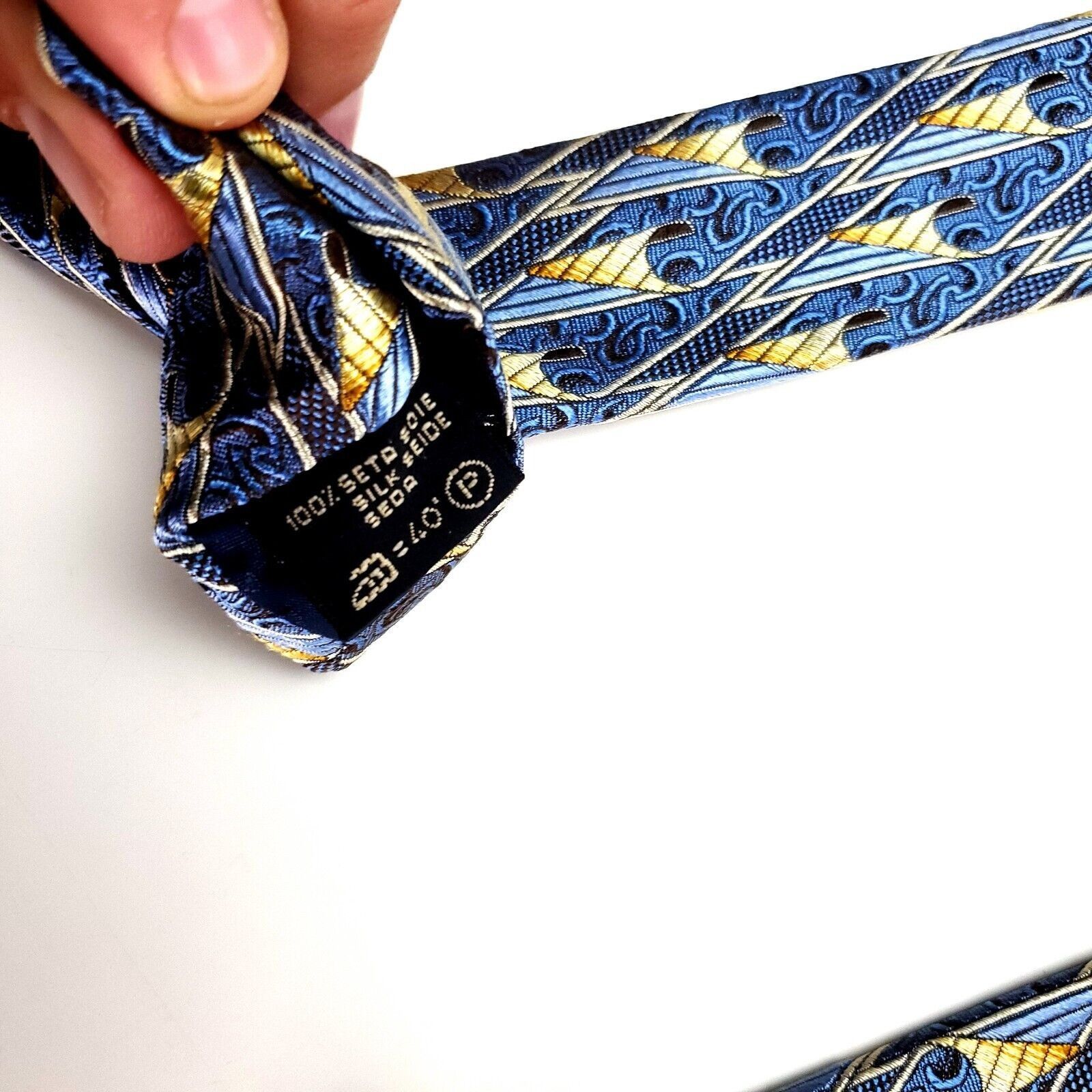 Ermenegildo Zegna Ermenegildo Zegna Silk Tie Woven Yellow Blue Size ONE SIZE - 4 Thumbnail