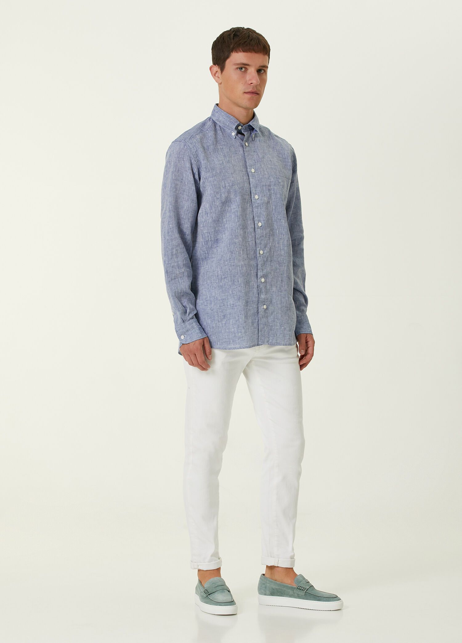 Eton ETON of Sweden contemporary fit blue linen shirt 41 Large Size US L / EU 52-54 / 3 - 3 Thumbnail