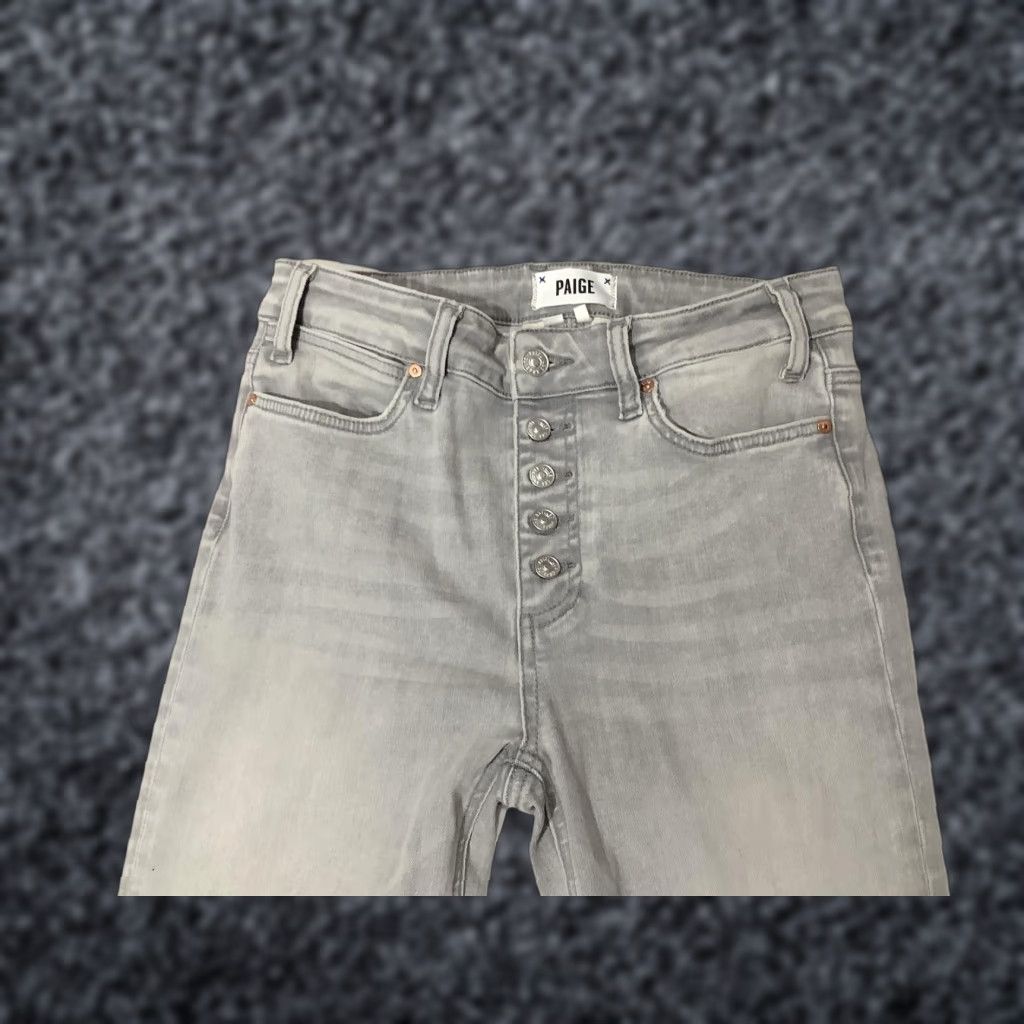 Paige Paige Jeans Womens Cindy High Rise Slim Straight Crop Gray 27 Button Fly Frayed Hem Denim Crop Distressed Stretch Size 27" / US 4 / IT 40 - 1 Thumbnail