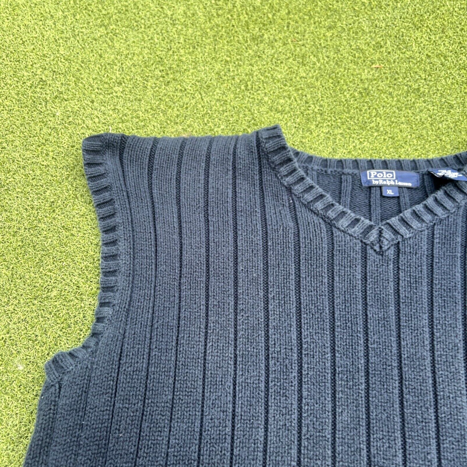 Polo Ralph Lauren Polo Ralph Lauren Vest Mens Xl V-Neck Knit Pullover Sweater Ribbed Navy Blue Size US XL / EU 56 / 4 - 4 Thumbnail