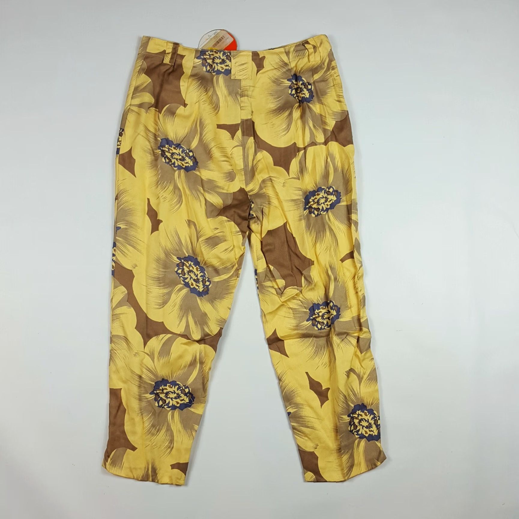 Vintage VINTAGE Jamie Sadock 100% Silk Floral Capri Pants NWT Yellow Women Size 8 Tapered Golf Casual Pockets 21in Inseam Rise High Size 30" / US 8 / IT 44 - 4 Thumbnail