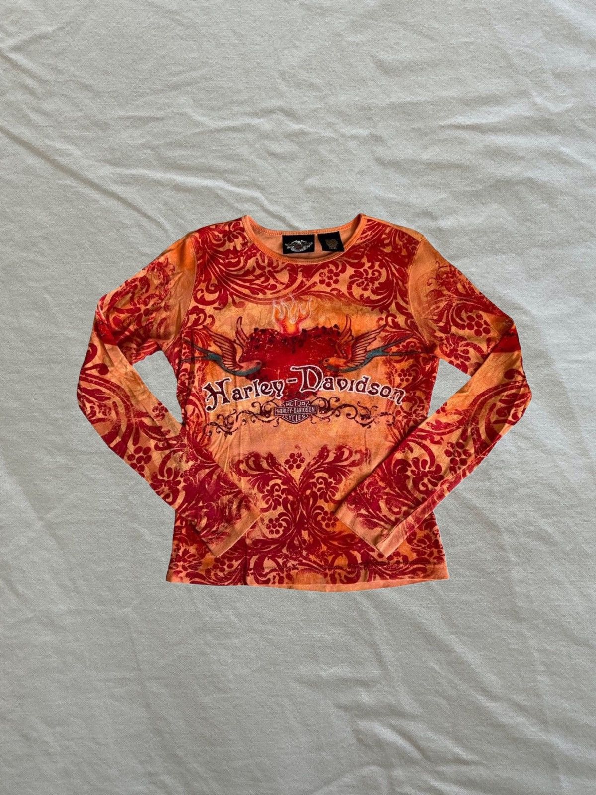 Harley Davidson Rare ❤️‍🔥 HARLEY-DAVIDSON Tattoo Heart Birds Top Size XS / US 0-2 / IT 36-38 - 1 Thumbnail