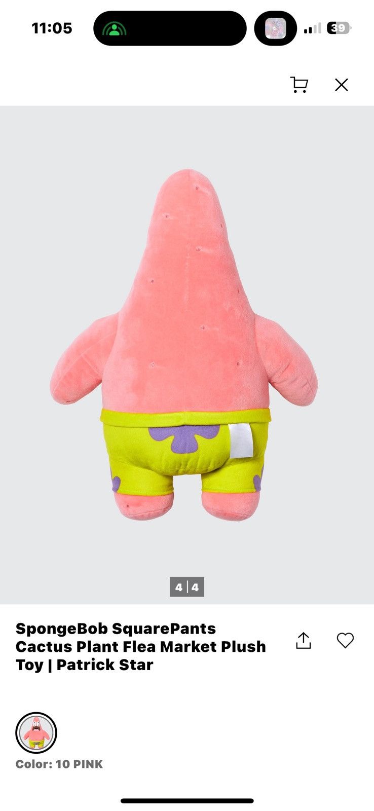 Cactus Plant Flea Market × Uniqlo CPFM x Uniqlo SpongeBob Patrick Plush Size ONE SIZE - 3 Thumbnail