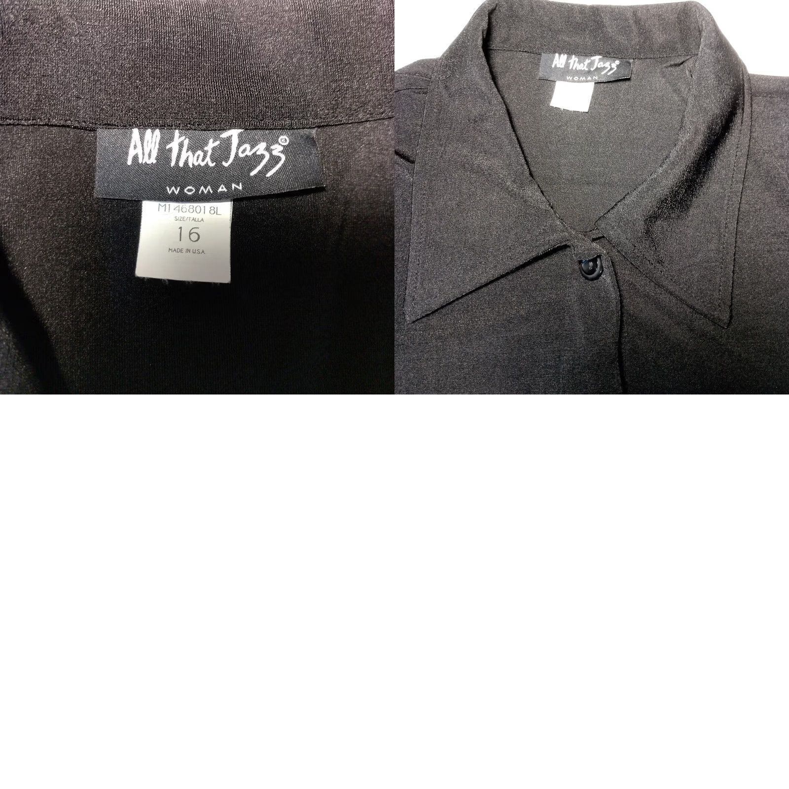 Vintage All That Jazz Shirt 16 Black Stretch Nylon Lagenlook Collared Button Up Women Witches Gothic Batique Size XXL / US 16-18 / IT 52-54 - 9 Thumbnail