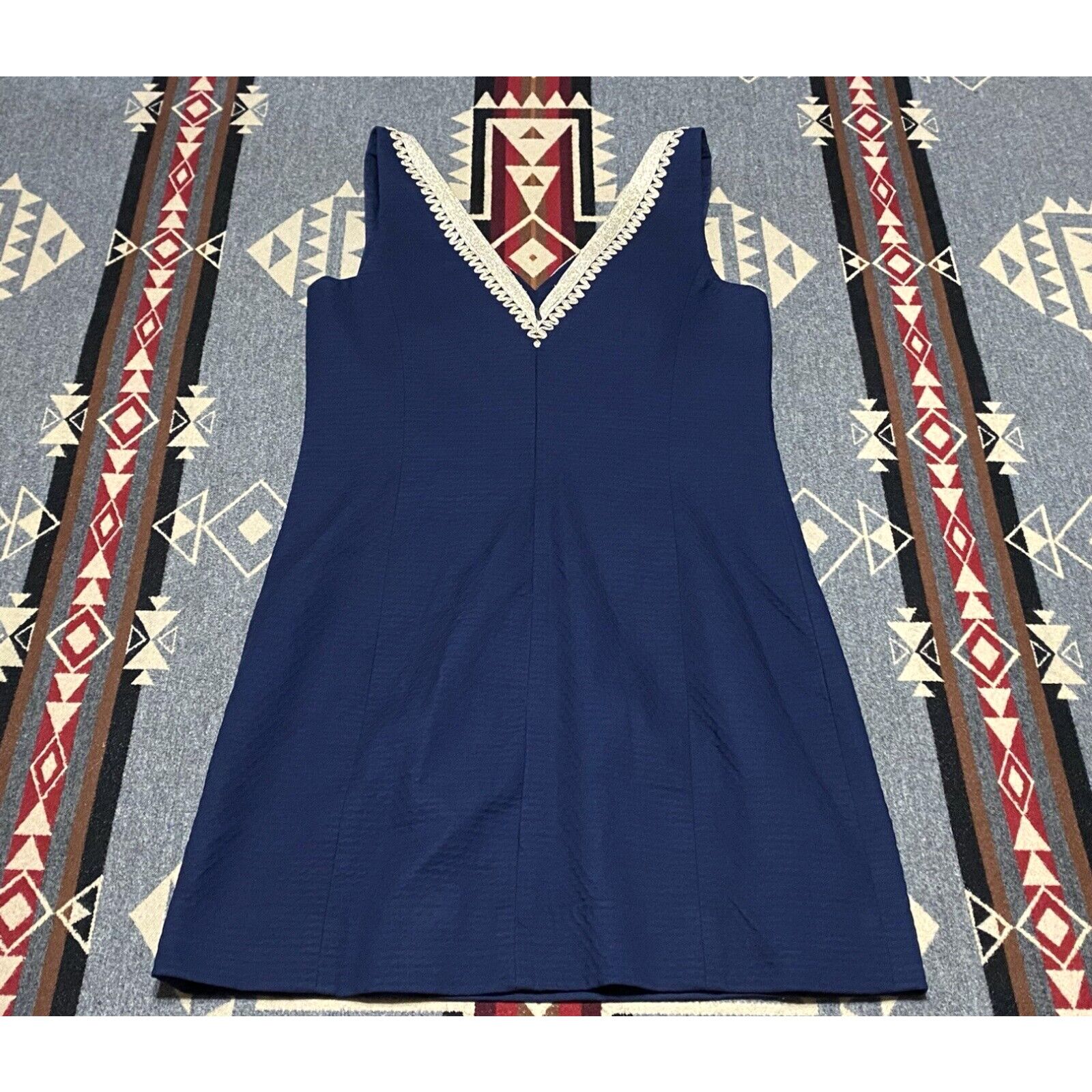 image of NWT $198 Lilly Pulitzer Junie True Navy Gold Detail Pique Shift Dress Size 4 Br in White, Women's