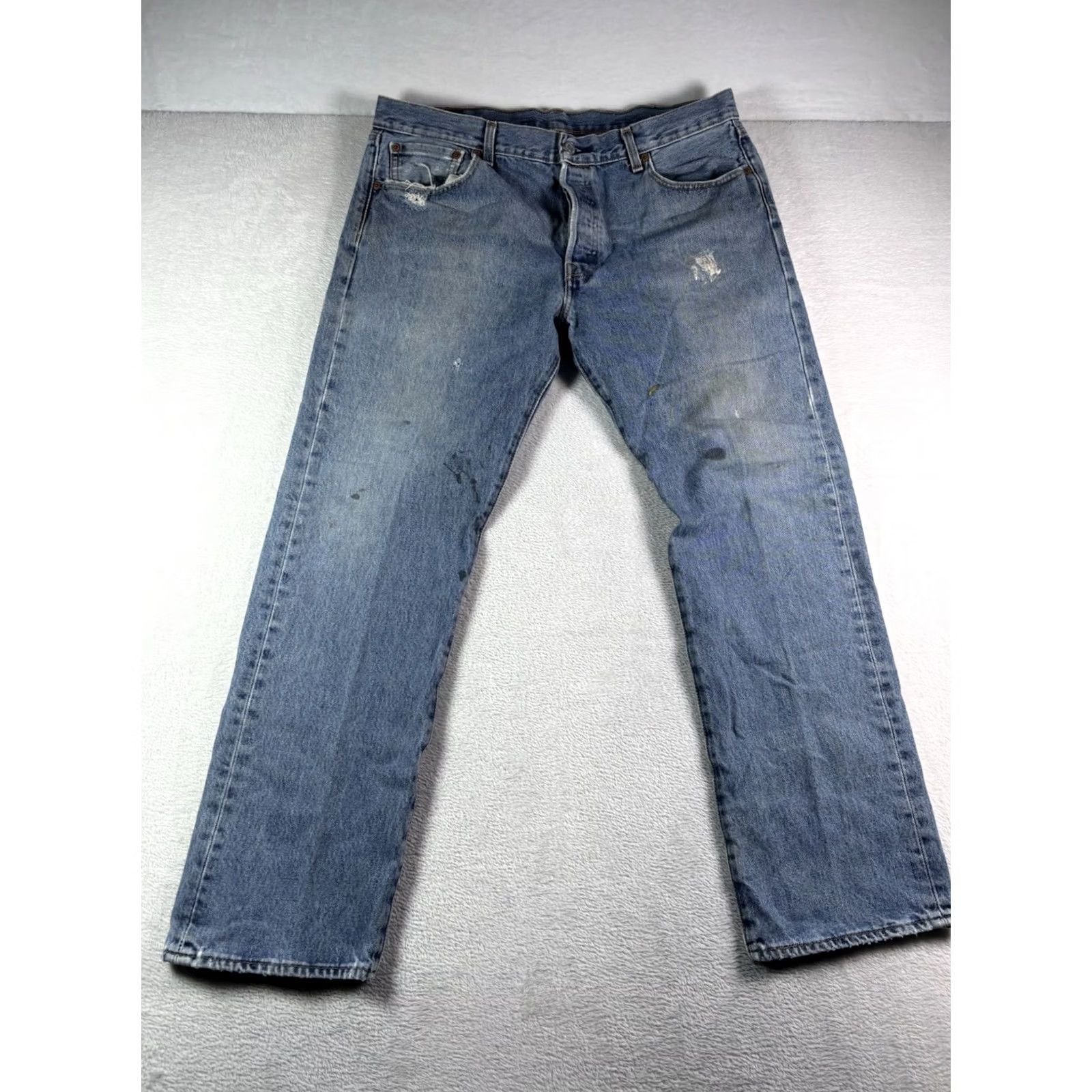 Levi's VINTAGE Levi's 501 Jeans Mens 36x30 Button Fly Distressed Denim Straight Leg Fit Stonewash Blue Size US 36 / EU 52 - 2 Thumbnail