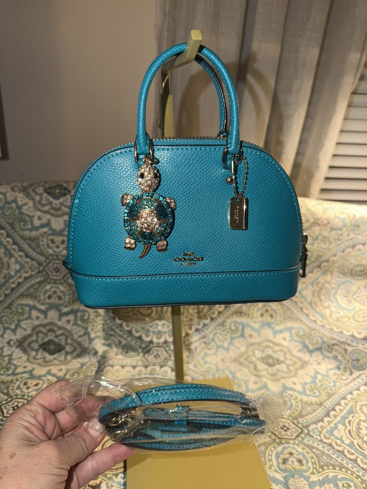 Coach Coach Turquoise Teal Leather Micro Mini Sierra Satchel Cros Size ONE SIZE - 4 Thumbnail