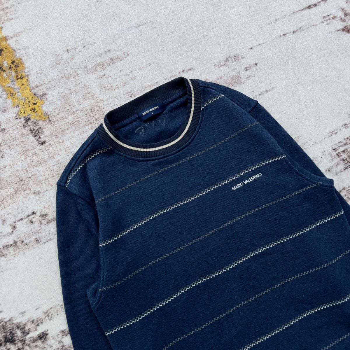 Mario Valentino MARIO VALENTINO STRIPED KNIT CREWNECK SWEATER NAVY VINTAGE Size US M / EU 48-50 / 2 - 3 Thumbnail