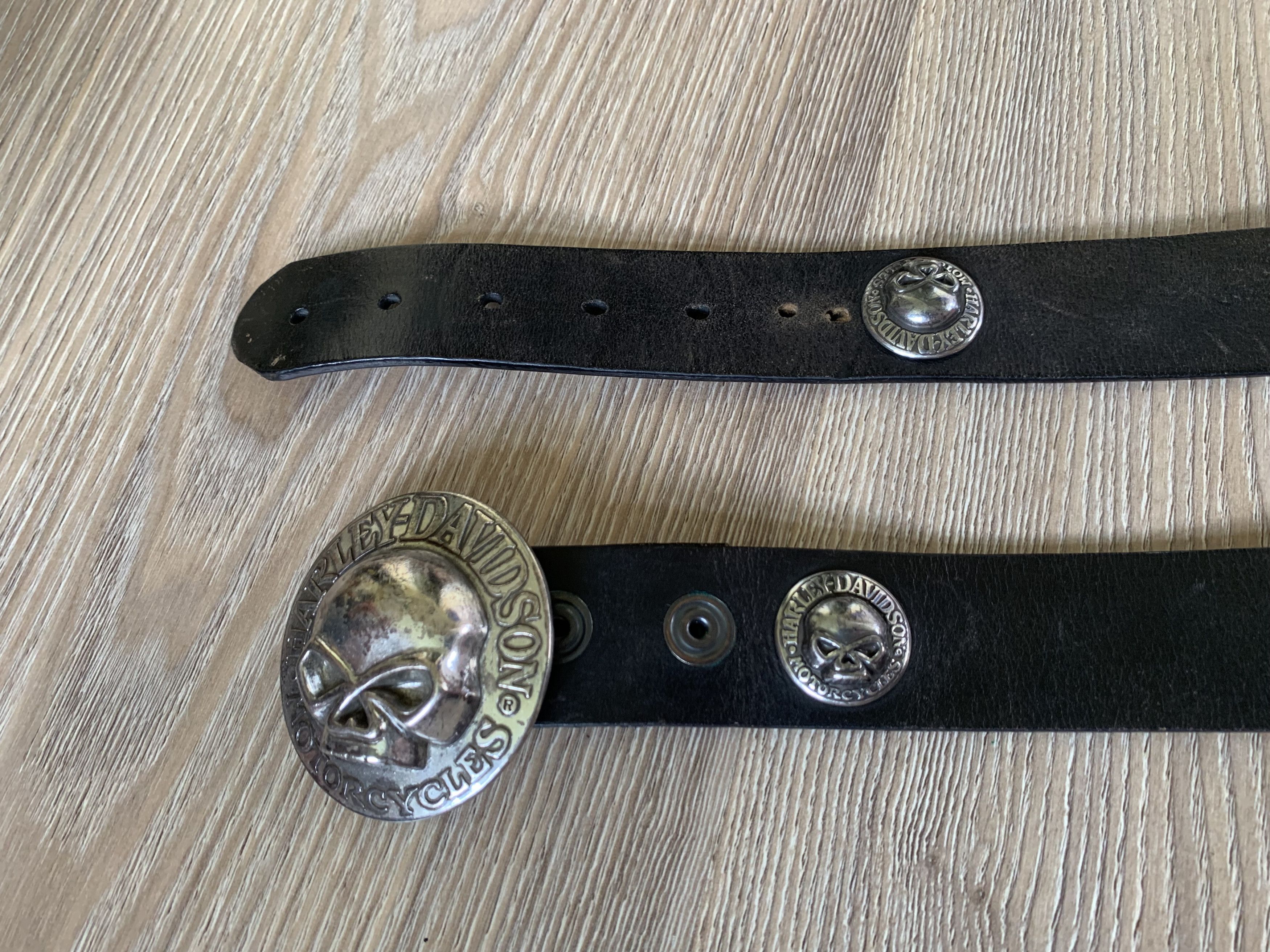 Harley Davidson × Vintage Harley Davidson Skull Black Unisex Leather Belt Size ONE SIZE - 6 Thumbnail