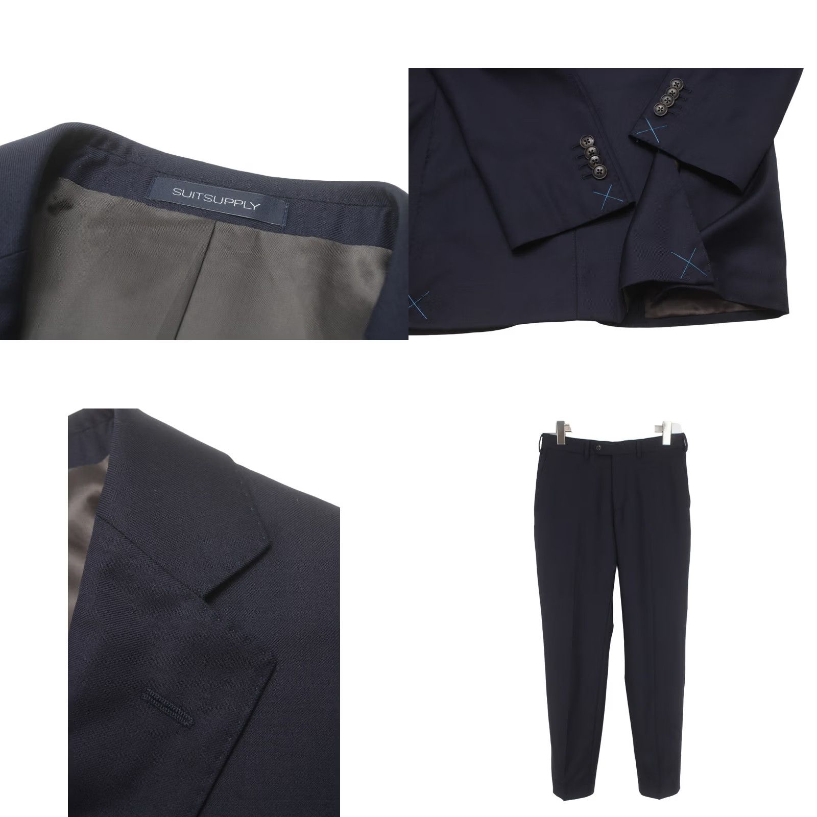 Suitsupply Suitsupply Napoli Single Breasted FL Regular Brescia Suit Mens UK 34 Pure Wool Navy Size 34R - 8 Thumbnail