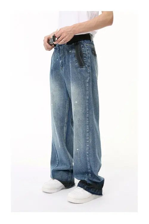 Other Vintage Washed Blue Graffiti Straight Jeans Size US 32 / EU 48 - 4 Thumbnail