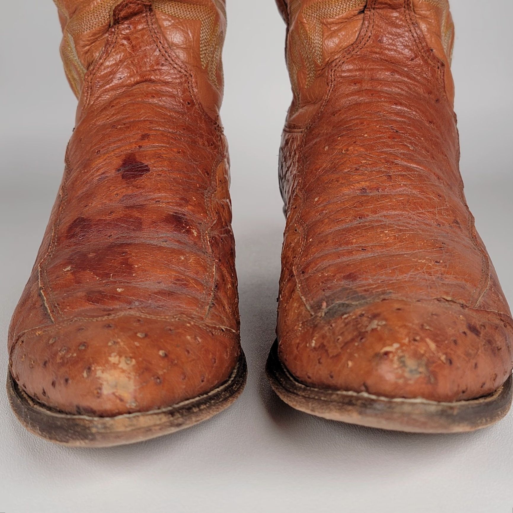 Justin Boots VINTAGE Justin Boots Western Boot J4066 - 9D - Brown - USA - Men - Ostrich Leather - Pull On - Almond Toe Size US 9 / EU 42 - 3 Thumbnail