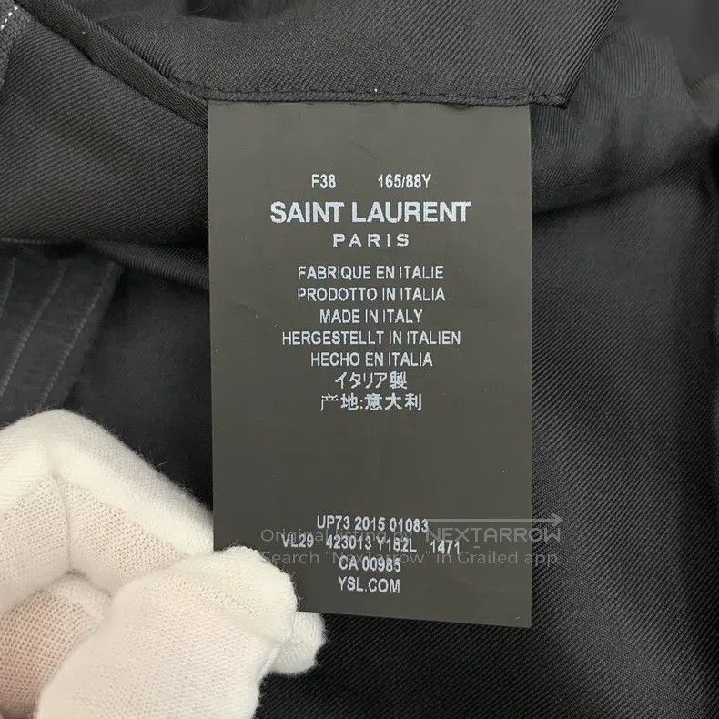 Saint Laurent Paris Saint Laurent Paris Black Striped Wool Collar Single Butto Size S / US 4 / IT 40 - 6 Thumbnail