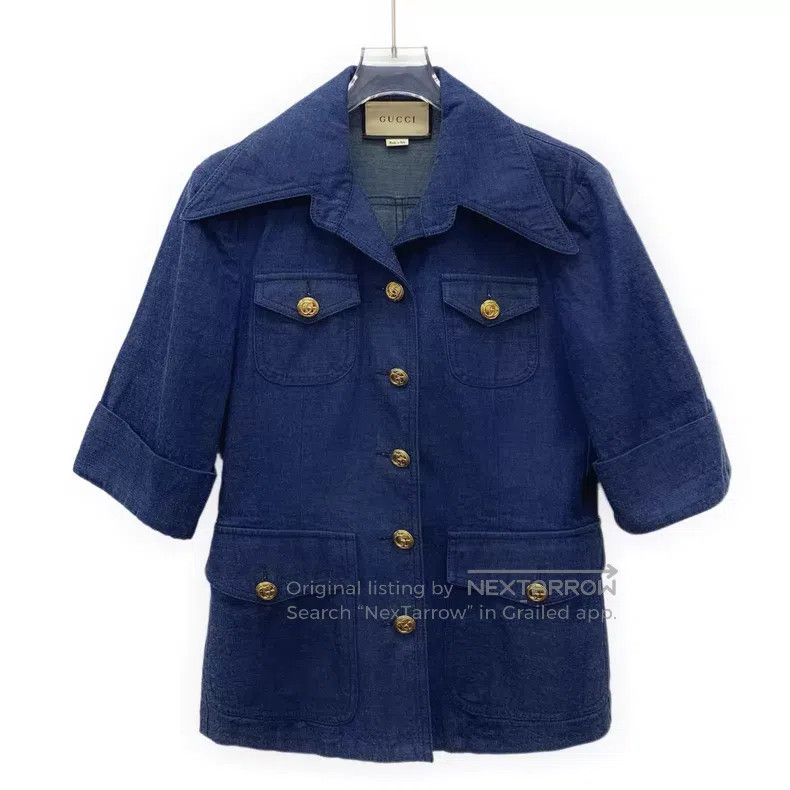 Gucci Gucci Dark blue cotton lapel single-breasted three-quarter Size S / US 4 / IT 40 - 1 Thumbnail