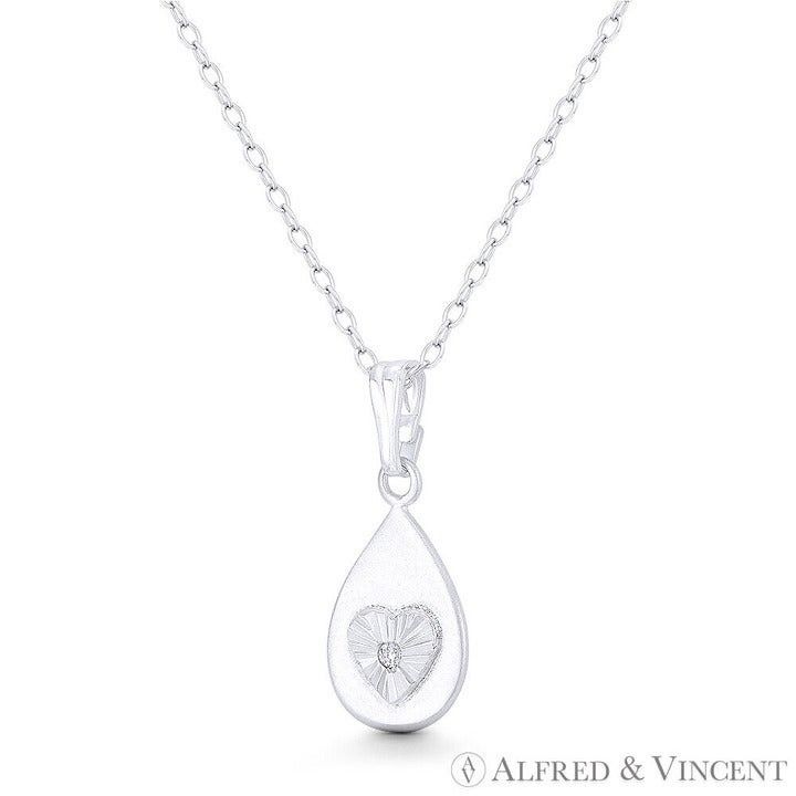 Other Tear-Drop & Heart w/ CZ Crystal Sterling Silver Pendant Size ONE SIZE - 1 Preview