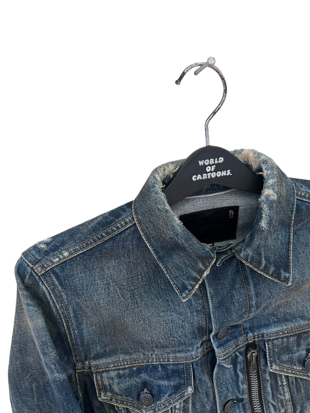 R13 R13 Italy Distressed Waxed Denim Trucker Jacket Type 3 Size US XS / EU 42 / 0 - 7 Thumbnail