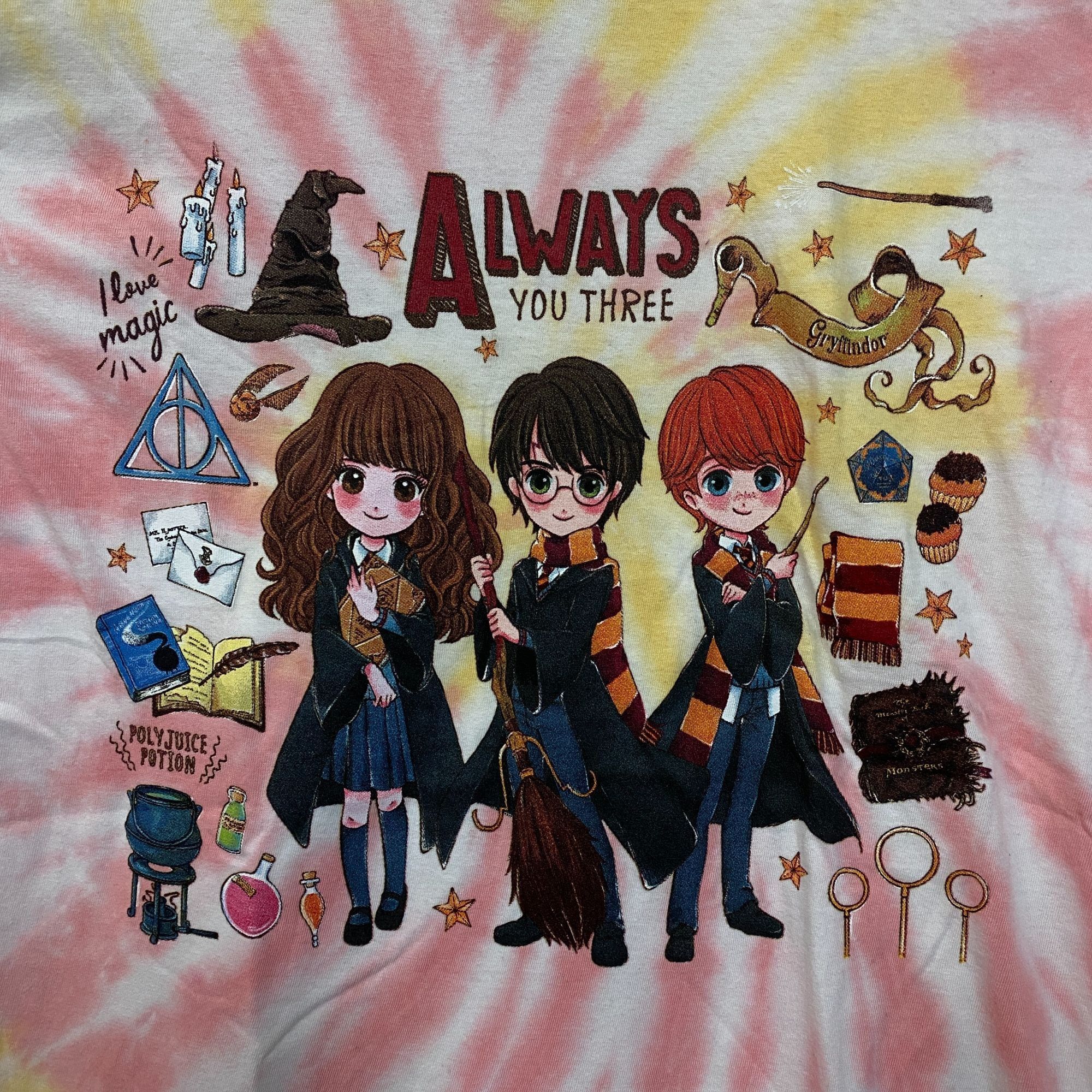 Warner Bros Harry Potter Chibi Hermoine, Ron, Harry tiedye T-shirt size Size US S / EU 44-46 / 1 - 2 Thumbnail