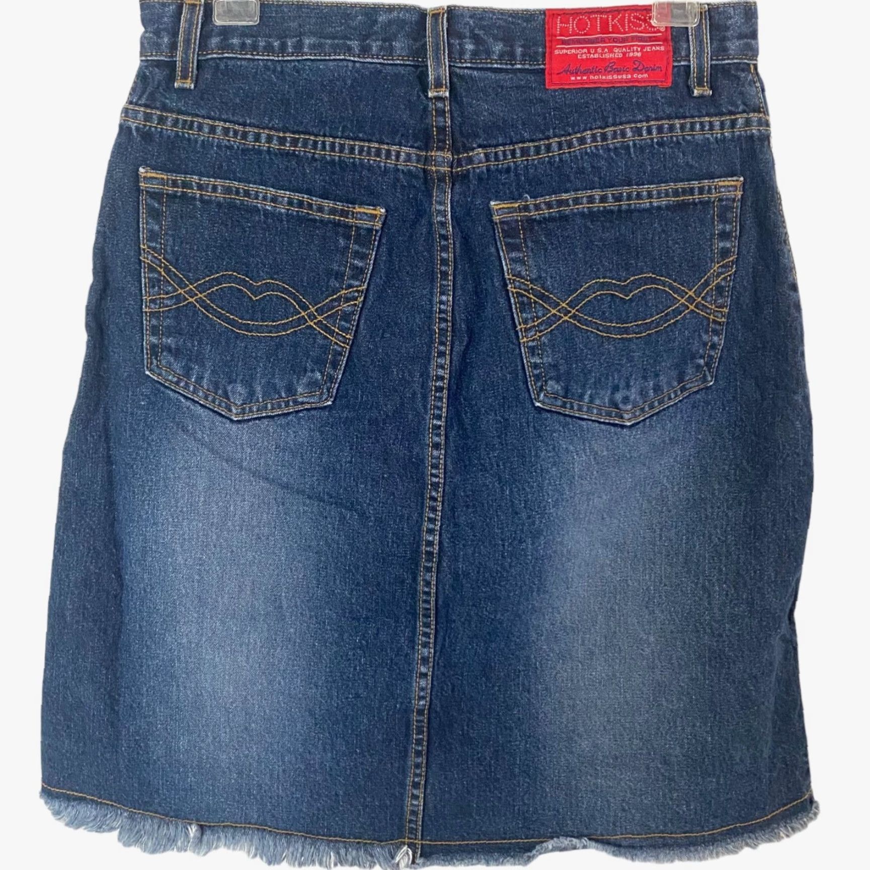 Vintage VINTAGE Hot Kiss Denim Skirt Jeans Skirt High-Waisted A-Line Fringe Blue 31 Women's Short 21" 100% Cotton Mens? Womens Size 24" / US 00 / IT 34 - 4 Thumbnail