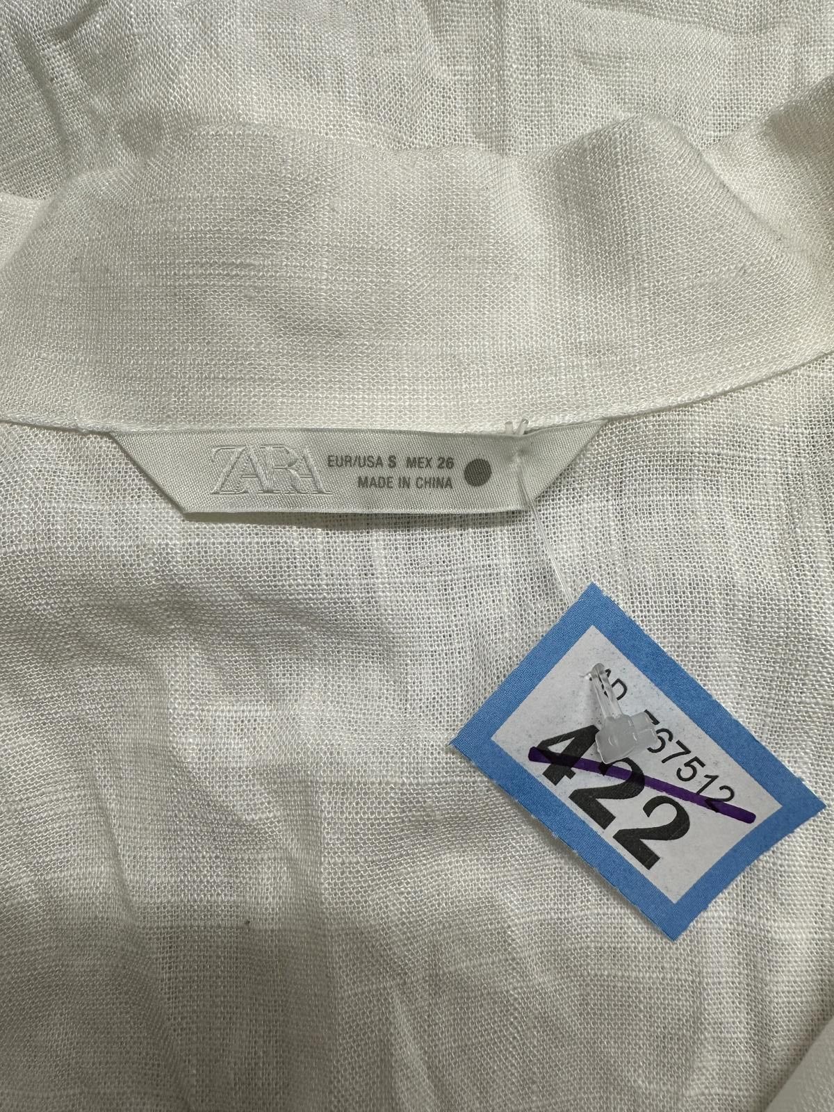 Zara Zara White Linen Blend Shirt with Black Floral Embroidery, M Size S / US 4 / IT 40 - 2 Thumbnail