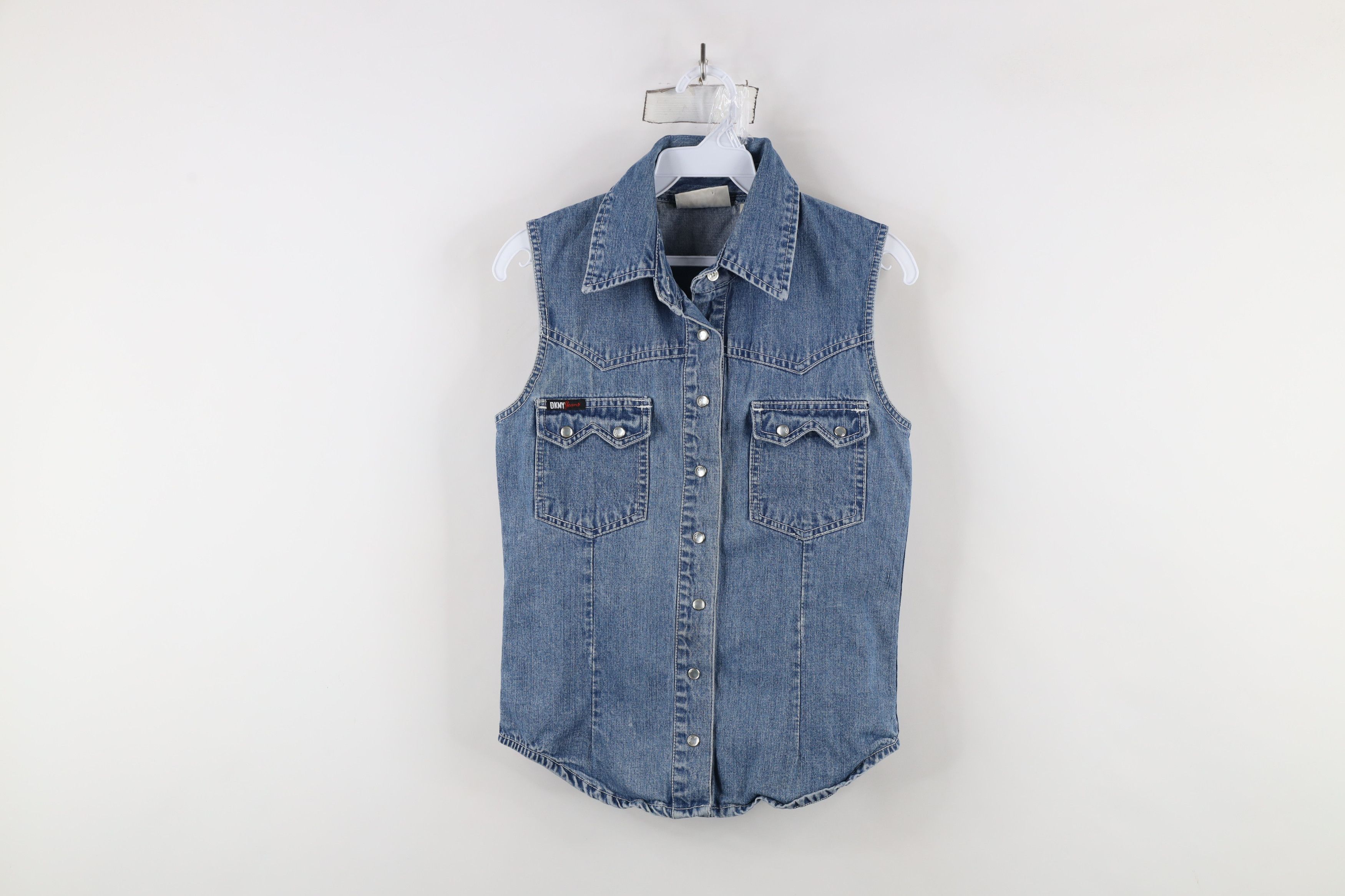 DKNY × Vintage Vintage 90s DKNY Western Denim Jean Sleeveless Button Shirt Size S / US 4 / IT 40 - 1 Thumbnail
