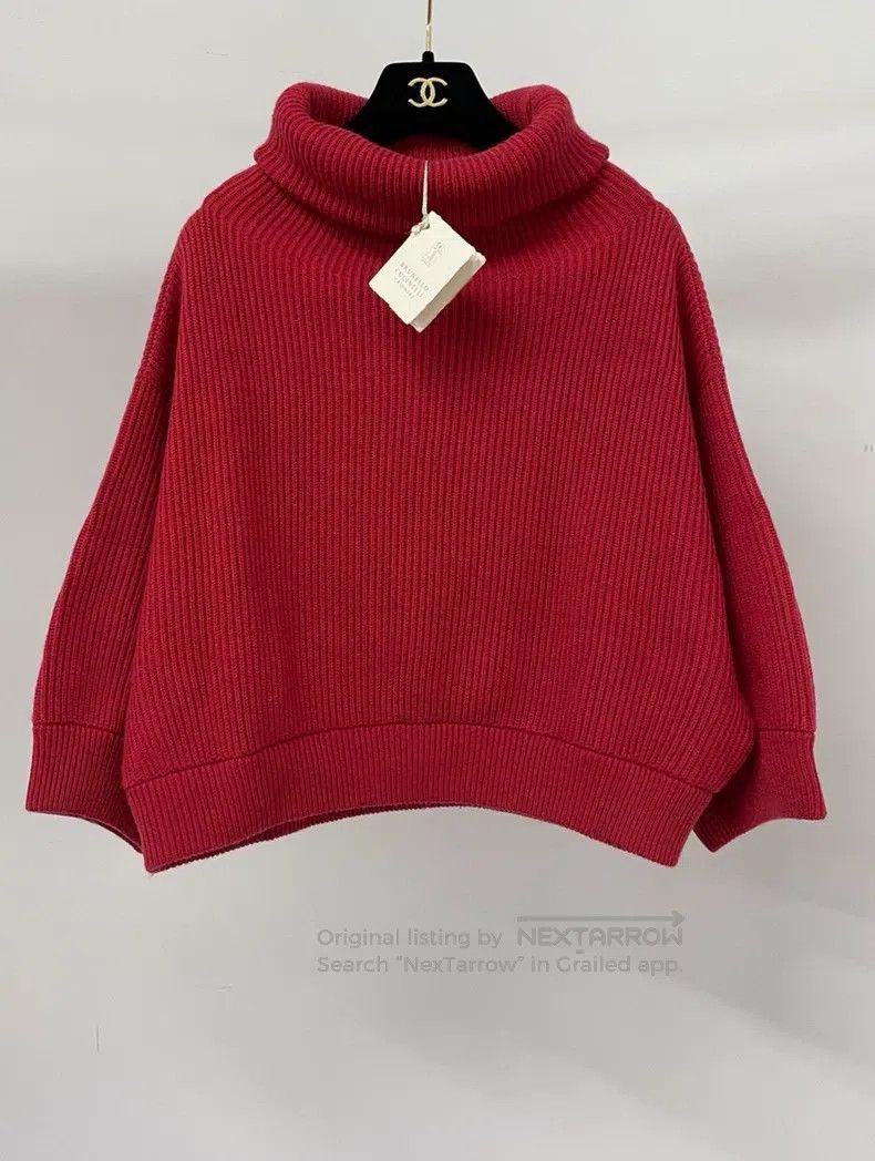 Brunello Cucinelli Brunello Cucinelli Red Cashmere Wool Long Sleeve Top Size S / US 4 / IT 40 - 1 Thumbnail