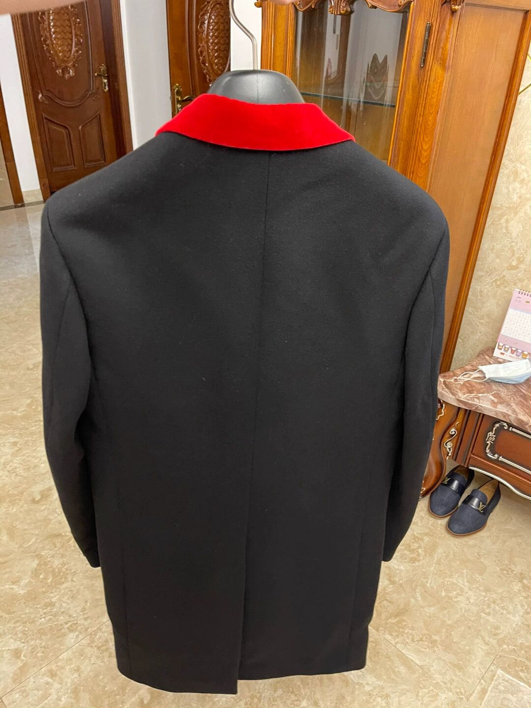 Prada Prada 2024 High Fashion 100% Cashmere Coat Black/Red Collar Size 50R - 2 Thumbnail