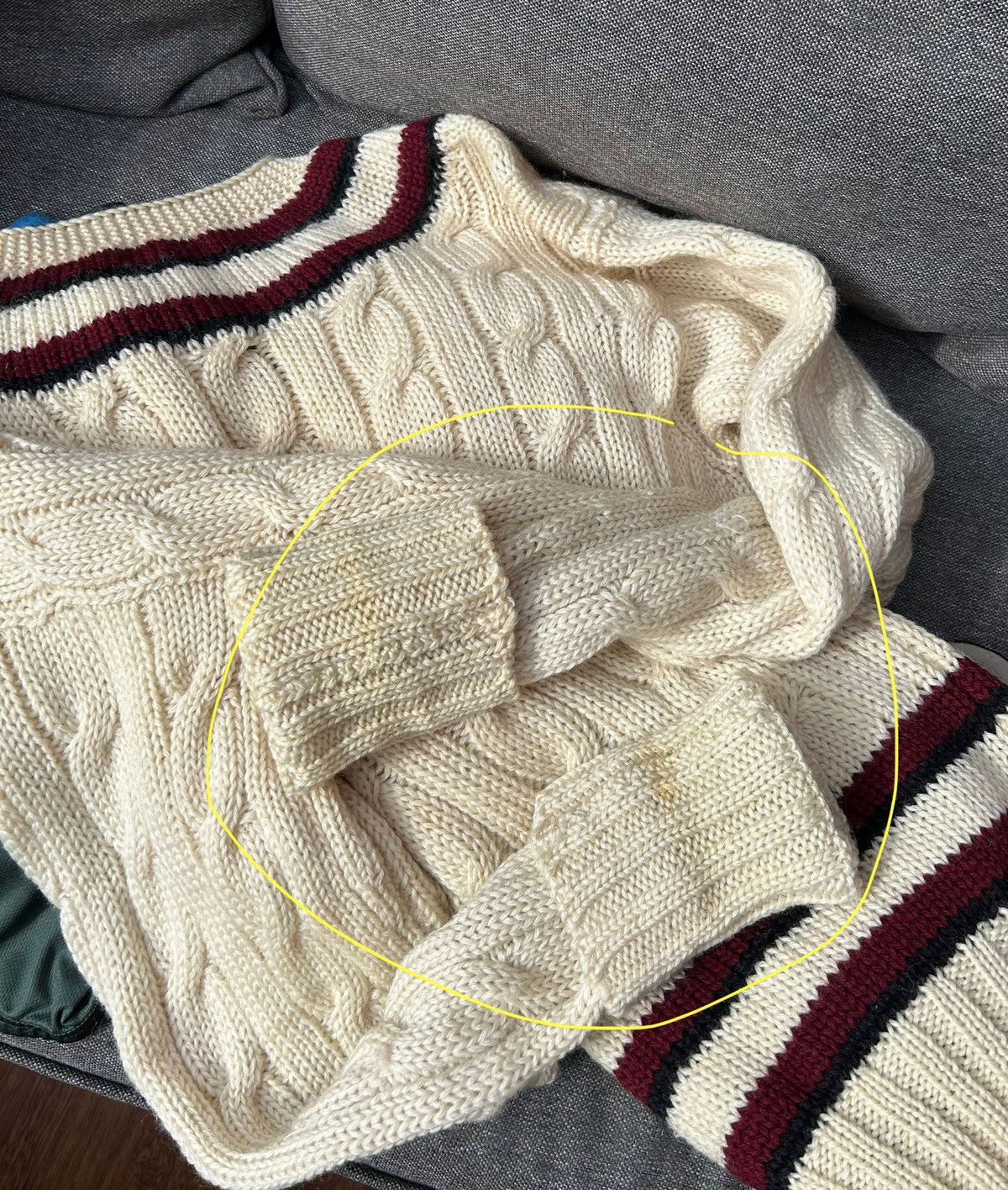 Vintage 40-50s Wool Cable Knit Varsity V-Neck Jumper T.C.Marsh & Son Size US L / EU 52-54 / 3 - 8 Thumbnail