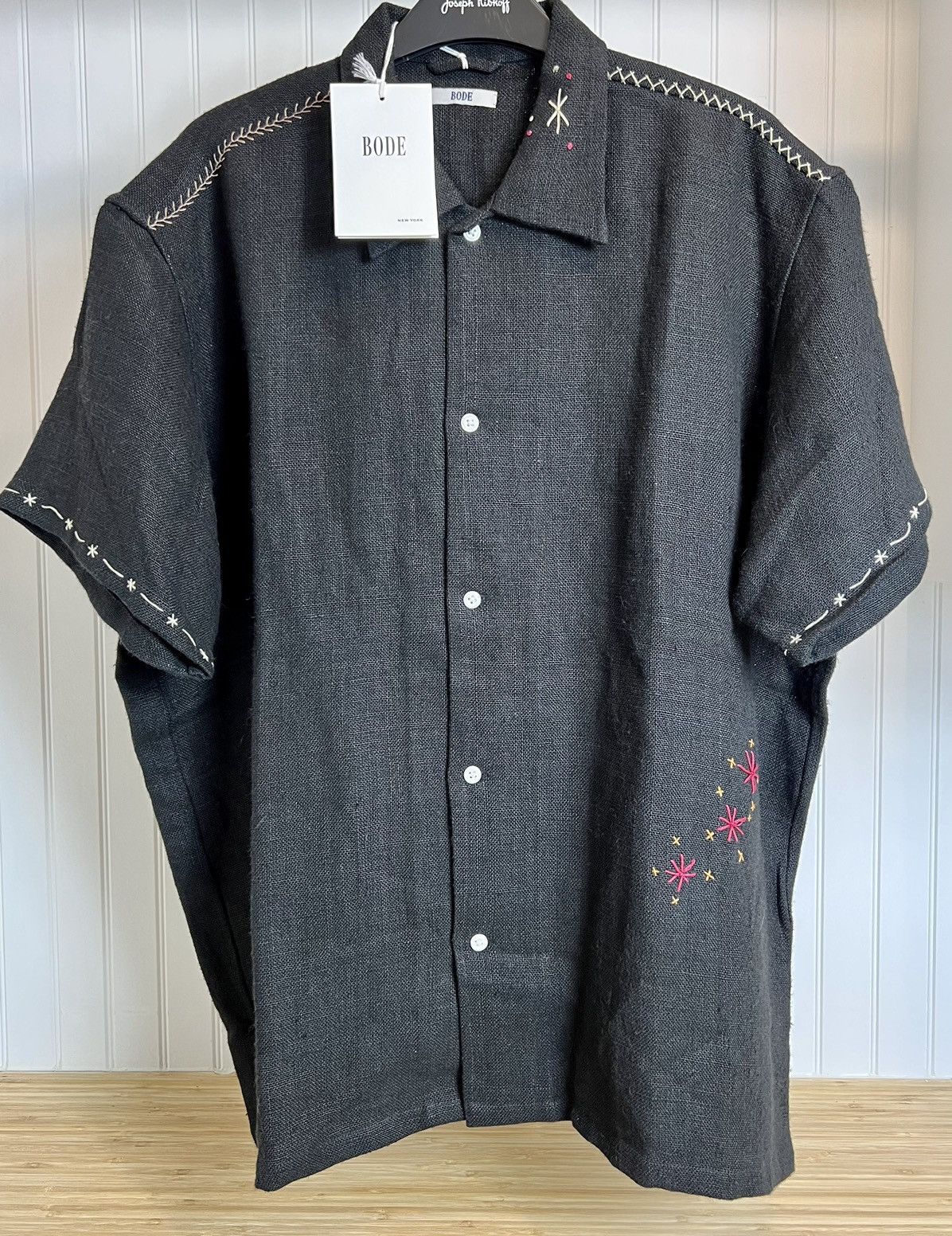 Bode New 1 of 1 Bengali Embroidered Indian Linen Black Shirt L/XL Size US L / EU 52-54 / 3 - 1 Thumbnail