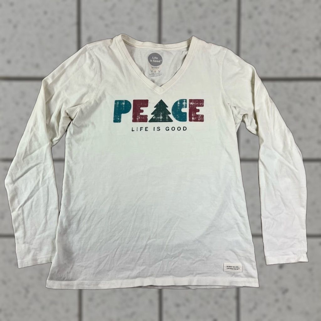 Life is Good VINTAGE Life is Good Shirt Peace Holiday Classic Fit Longsleeve Women M White Kid? Size M / US 6-8 / IT 42-44 - 1 Thumbnail