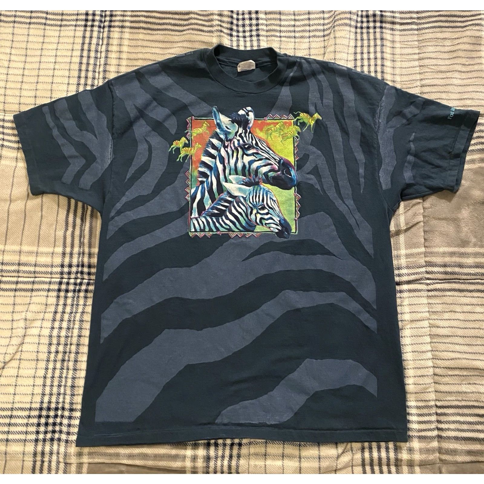 Hanes VINTAGE 90s Hanes Beefy-T Zebra Graphic T-Shirt Fort Worth Zoo Blue 2XL Men Size US XXL / EU 58 / 5 - 2 Thumbnail