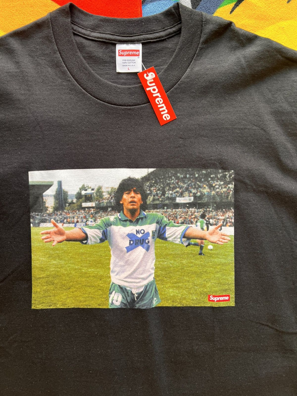 Supreme L Supreme Maradona Tee black T-shirt football diego no drugs Size US L / EU 52-54 / 3 - 12 Thumbnail
