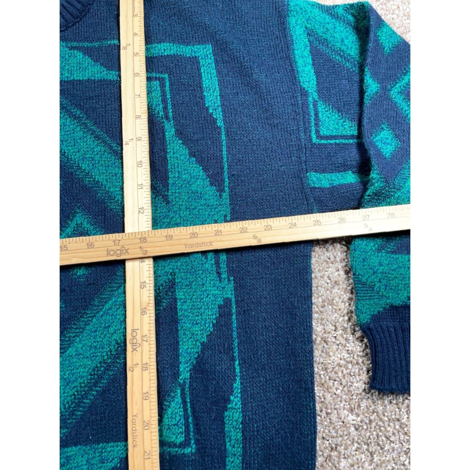 London Fog VINTAGE 90s Geometric Pattern London Fog Sweater Big 1X Dark Blue Green Lightweight Knit Mens Pullover Crew Neck Long Sleeve Casual Knitwear Size US XL / EU 56 / 4 - 6 Thumbnail